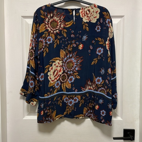 Cream | Floral | Print | Navy |Scoop Neck |3/4 Sleeve |Blouse |Size 42 EUR/10-12 - Picture 7 of 15